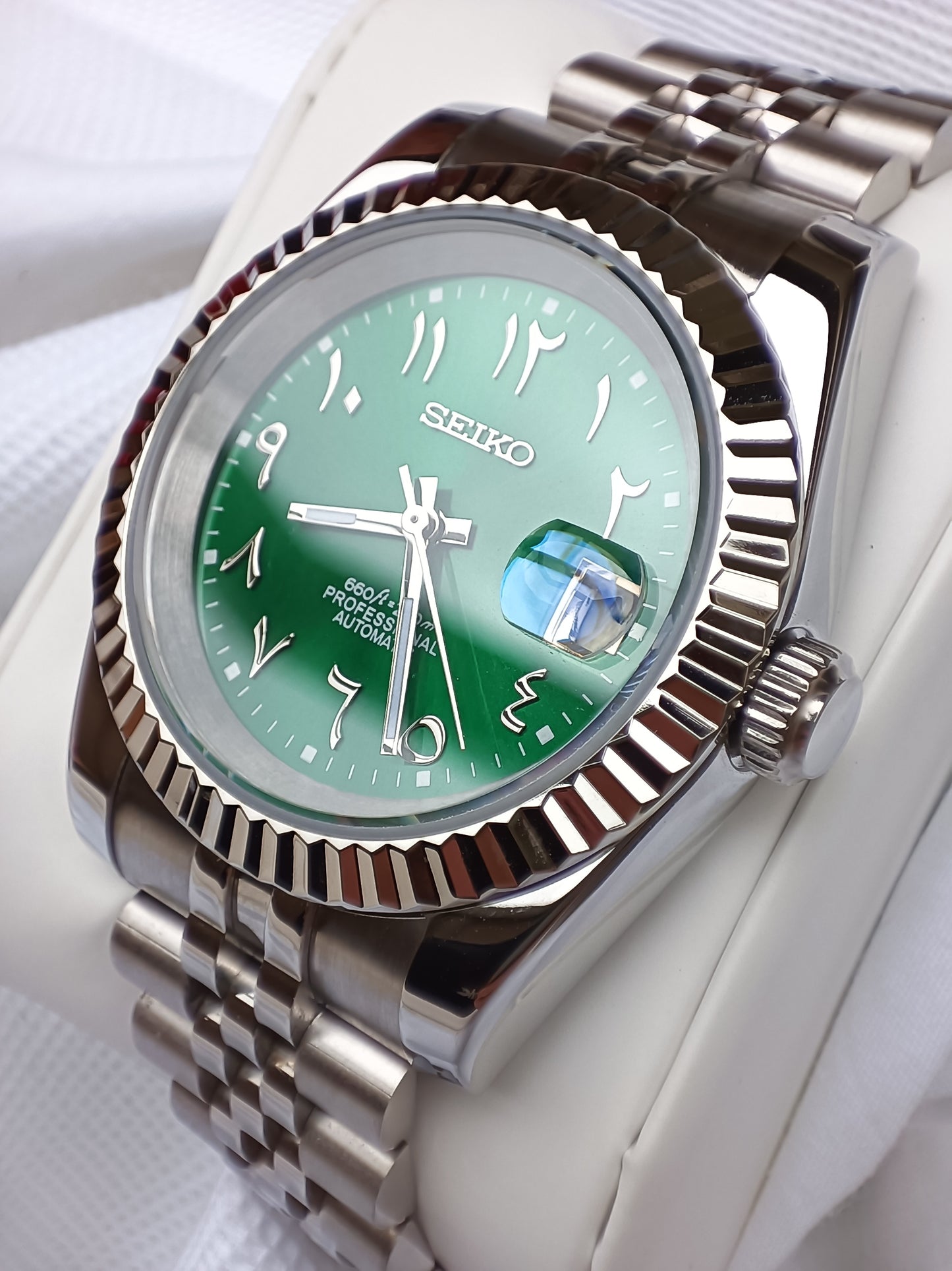 Seiko mod arabic green fluted